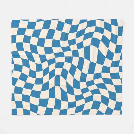 Navy Blue Psychedelic Checkered Groovy Grid Patter Fleecedecke (Vorderseite (Horizontal))
