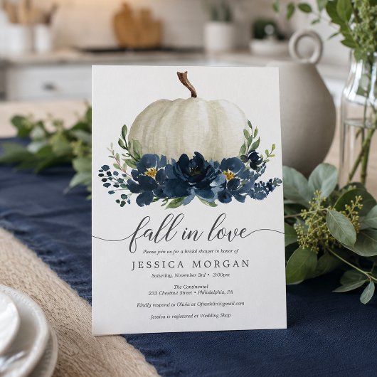 Navy Blue Pumpkin Fall in Liebe Brautparty Einladung