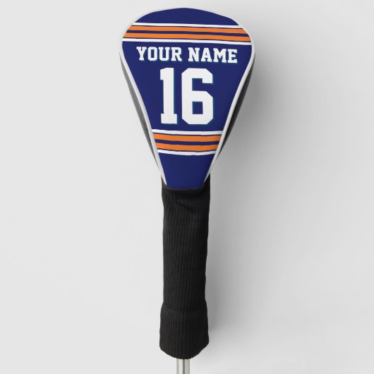 Navy Blue Pumpkin Orange White Sports Jersey Golf Headcover (Vorderseite)