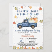 Navy Blue Pumpkin Truck Fall Baby Dusche Einladung (Vorderseite)