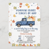 Navy Blue Pumpkin Truck Fall Baby Dusche Einladung (Vorne/Hinten)