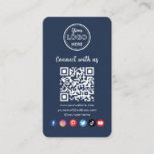 Navy Blue QR Code Connect With Us Social Media Visitenkarte (Vorderseite)