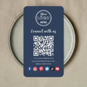 Navy Blue QR Code Connect With Us Social Media Visitenkarte