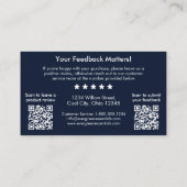 Navy Blue QR Code Feedback Request Insert Card Visitenkarte (Rückseite)