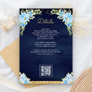 Navy Blue QR Code Geschenk Registry Baby Dusche Begleitkarte