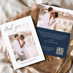 Navy Blue QR Code Hochzeit Dankeschön Foto Dankeskarte