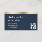 Navy Blue QR Code Imitats Gold Foil Monogram Visitenkarte (Rückseite)