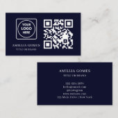 Navy Blue QR Code | Modern Custom Contact Design Visitenkarte (Vorne/Hinten)