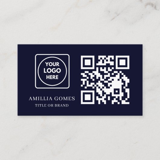 Navy Blue QR Code | Modern Custom Contact Design Visitenkarte (Vorderseite)