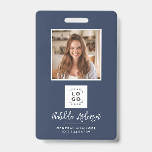 Navy Blue QR Code Modernstes minimales Foto abstra Ausweis