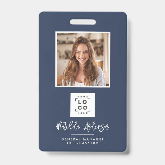 Navy Blue QR Code Modernstes minimales Foto abstra Ausweis (Vorderseite)