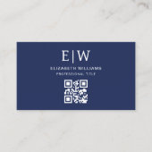 Navy Blue QR Code Monogram Minimalistisch Visitenkarte (Vorderseite)