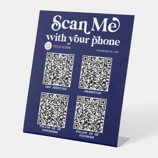 Navy Blue QR Code Networking Modernes Geschäftszei Sockelschild (Vorderseite)