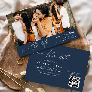 Navy Blue QR Code Save the Date 3 Foto Elegant