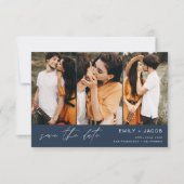 Navy Blue QR Code Save the Date 3 Foto Elegant (Vorderseite)