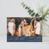 Navy Blue QR Code Save the Date 3 Foto Elegant (Stehend Vorderseite)