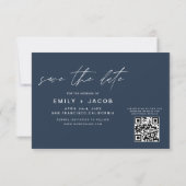 Navy Blue QR Code Save the Date 3 Foto Elegant (Rückseite)