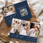 Navy Blue QR Code Save the Date 4 Foto0<br><div class="desc">Moderner und eleganter Landschaft Horizontal Vier (4) Foto QR Code Save the Date Hochzeit mit handgeschriebener Schrift Typografie. Der Save the Date einladende Magnet beinhaltet Skripttypografie und schick und schlichtes Design,  mit dem Sie Ihre individuelle Verlobung Fotografie hinzufügen können.</div>