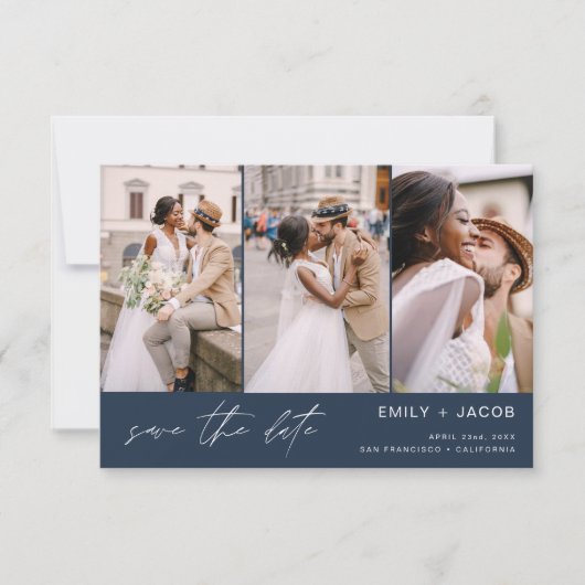 Navy Blue QR Code Save the Date 4 Foto0 (Vorderseite)