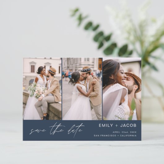 Navy Blue QR Code Save the Date 4 Foto0 (Stehend Vorderseite)