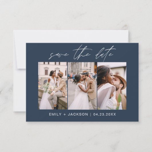 Navy Blue QR Code Save the Date Modernes 3 Foto (Vorderseite)