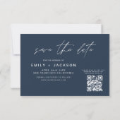 Navy Blue QR Code Save the Date Modernes 3 Foto (Rückseite)