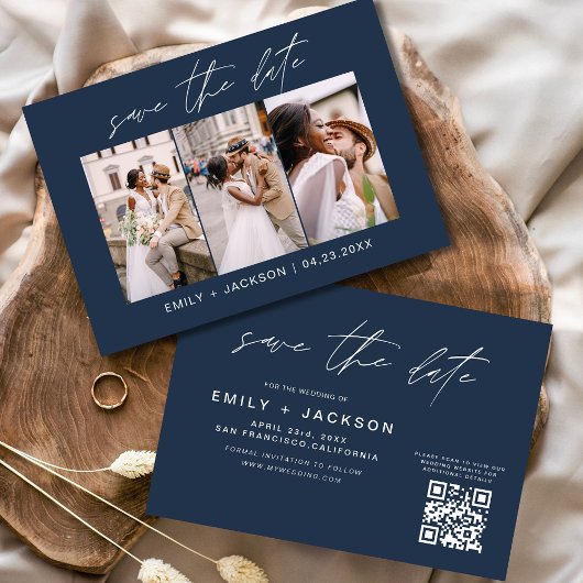 Navy Blue QR Code Save the Date Modernes 3 Foto