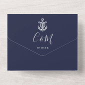 Navy Blue QR Code Script Anchor Nautical Wedding All In One Einladung (Rückseite)