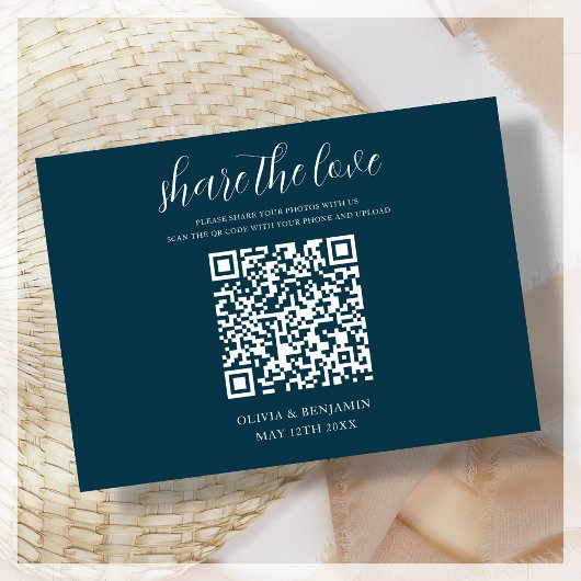 Navy Blue QR Code Share Liebe Enclosure Card Begleitkarte