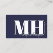 Navy Blue QR Code Simple Monogram Visitenkarte (Vorderseite)