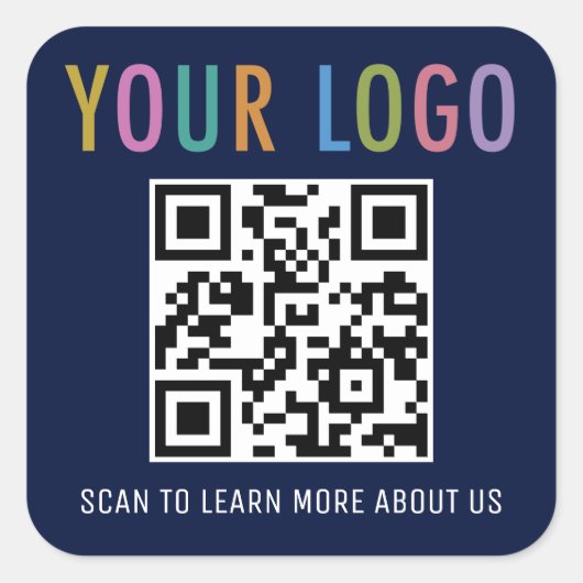 Navy Blue QR Code Stickers Business Logo Square (Vorderseite)