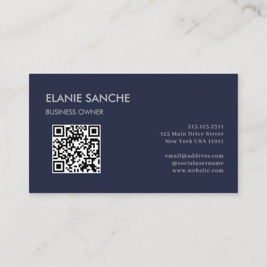 Navy Blue QR Code Trendy Elegant Moderne Visitenkarte (Rückseite)