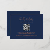 Navy Blue QR Code Wedding Foil RSVP Card Folie Einladungspostkarte (Vorderseite/Rückseite)