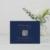 Navy Blue QR Code Wedding Foil RSVP Card Folie Einladungspostkarte (Stehend vorne)