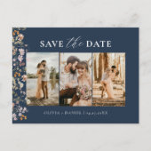 Navy Blue QR Code Wildblume Floral Wedding Ankündigungspostkarte (Vorderseite)