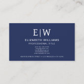 Navy Blue QR Foto Monogram Minimalistisch Visitenkarte (Rückseite)