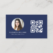 Navy Blue QR Foto Monogram Minimalistisch Visitenkarte (Vorderseite)