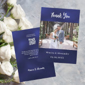Navy Blue QR Hochzeit Foto danke Karte