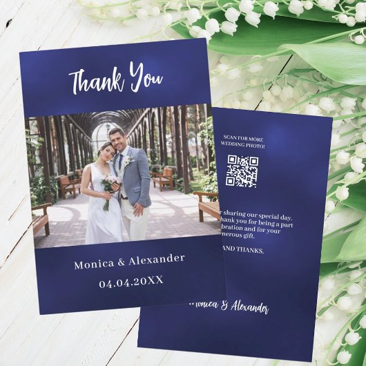 Navy Blue QR Hochzeit Foto danke Karte