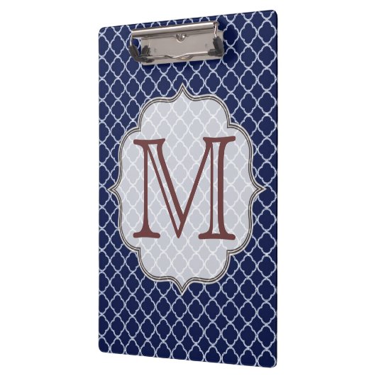 Navy Blue Quarterfoil Latti Monogram Clip Board Klemmbrett (Links)
