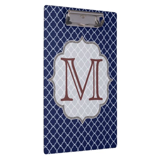 Navy Blue Quarterfoil Latti Monogram Clip Board Klemmbrett (Rechts)