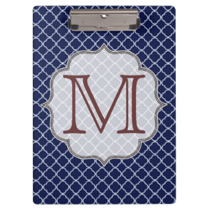 Navy Blue Quarterfoil Latti Monogram Clip Board Klemmbrett
