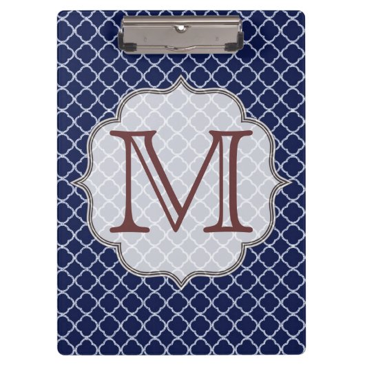 Navy Blue Quarterfoil Latti Monogram Clip Board Klemmbrett (Vorderseite)