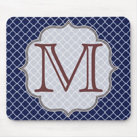 Navy Blue Quarterfoil Latti Monogram Mouse Pad Mousepad (Vorne)