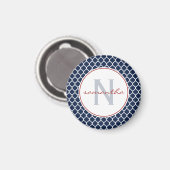 Navy Blue Quatrefoil Monogramm Magnet (Vorderseite/Rückseite)