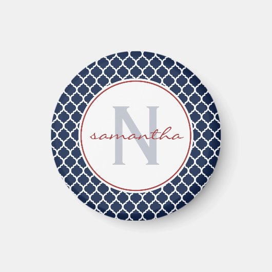 Navy Blue Quatrefoil Monogramm Magnet (Vorne)