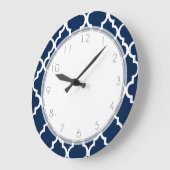 Navy Blue Quatrefoil Pattern Große Wanduhr (Winkel)