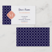 Navy Blue Quatrefoil Pattern mit Monogramm Visitenkarte (Vorne/Hinten)