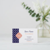 Navy Blue Quatrefoil Pattern mit Monogramm Visitenkarte (Stehend Vorderseite)
