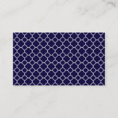 Navy Blue Quatrefoil Pattern mit Monogramm Visitenkarte (Rückseite)